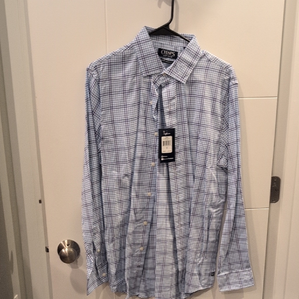 Chaps Blue and White Plaid Shirt